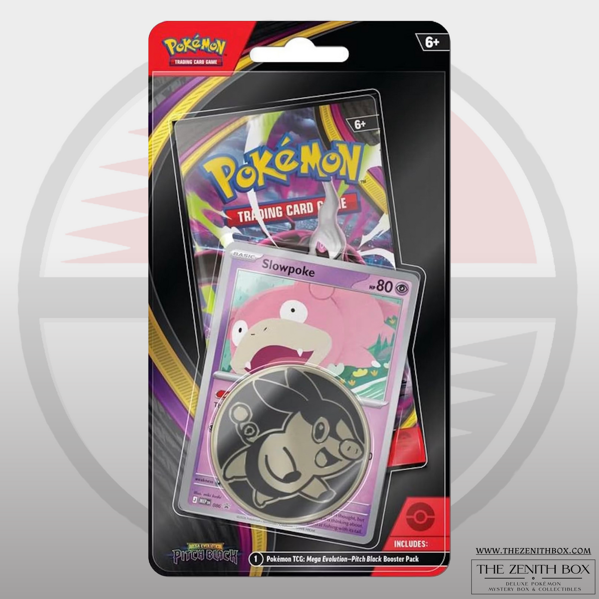 Pokémon Pitch Black blister pack with the Slowpoke promo card and coin.