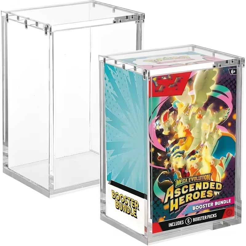 NEW-format magnetic acrylic Booster Bundle case with a packaging example; sealed product not included