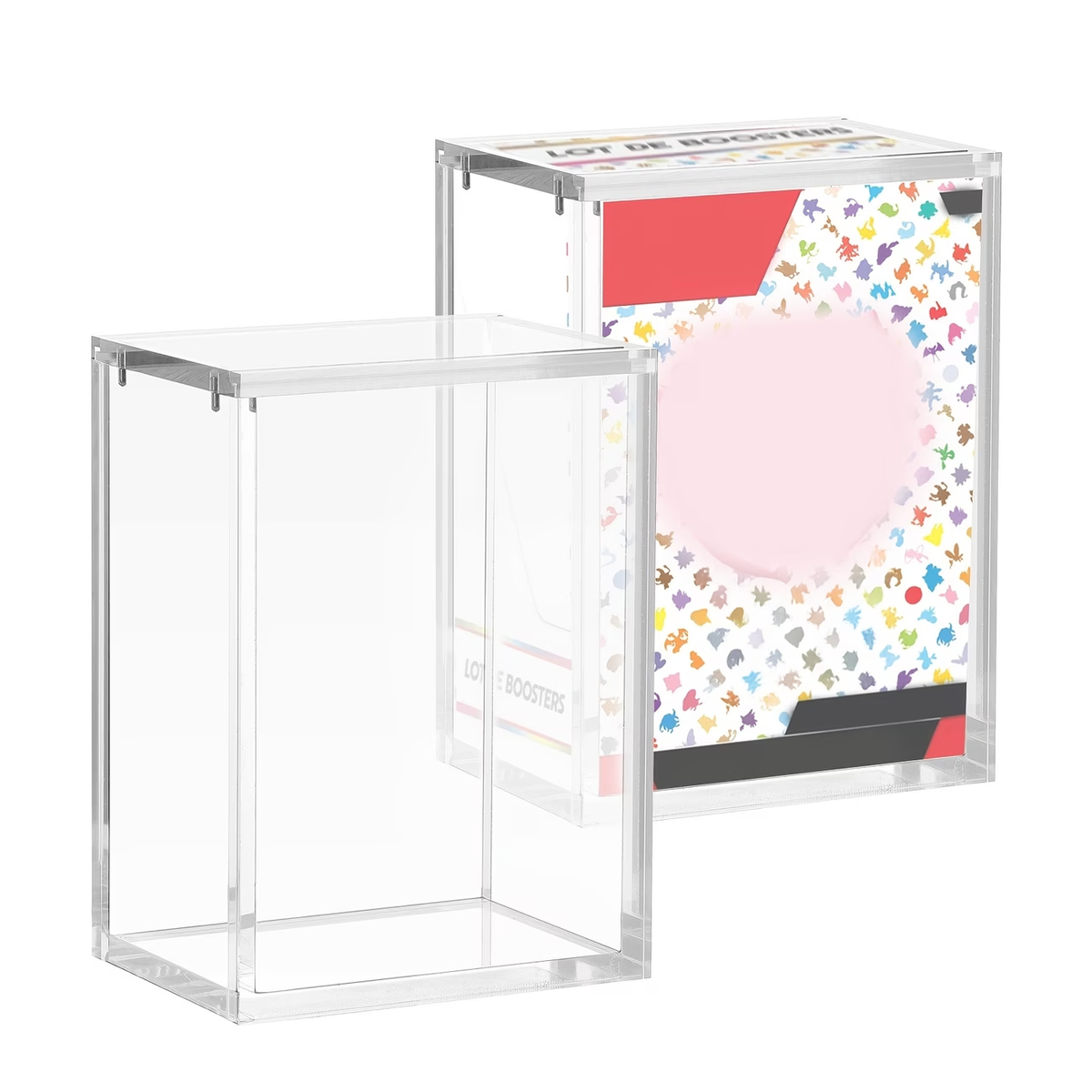 OLD-format magnetic acrylic Booster Bundle case with a packaging example; sealed product not included