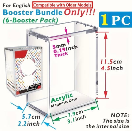 Acrylic magnetic protector case for original-format Pokémon Booster Bundle with dimensions