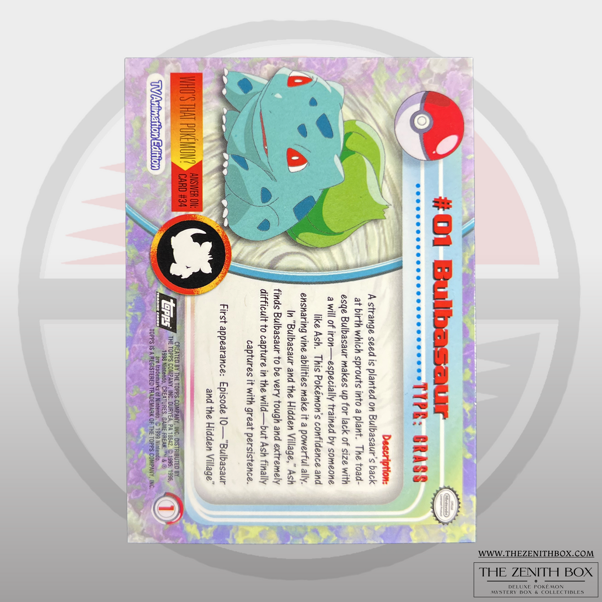 Bulbasaur #01 Topps Series 1 Rainbow Foil (English) — back