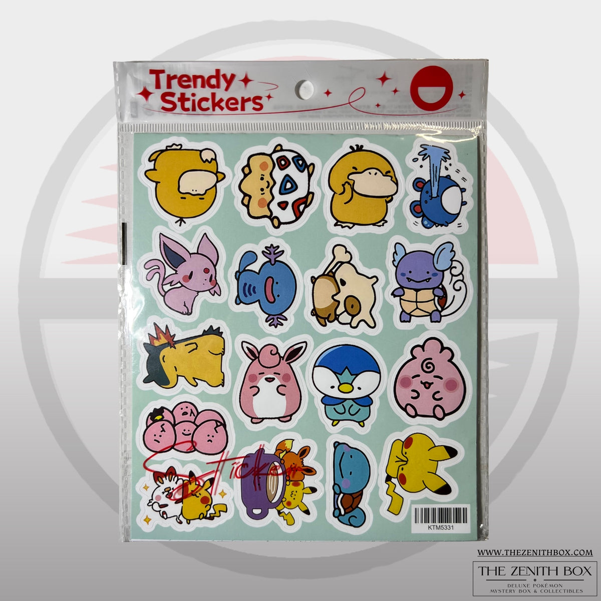 Pokémon sticker pack with six sheets and 102 stickers — front of package