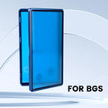Blue aluminum BGS 35pt slab case; blue protective glass film shown