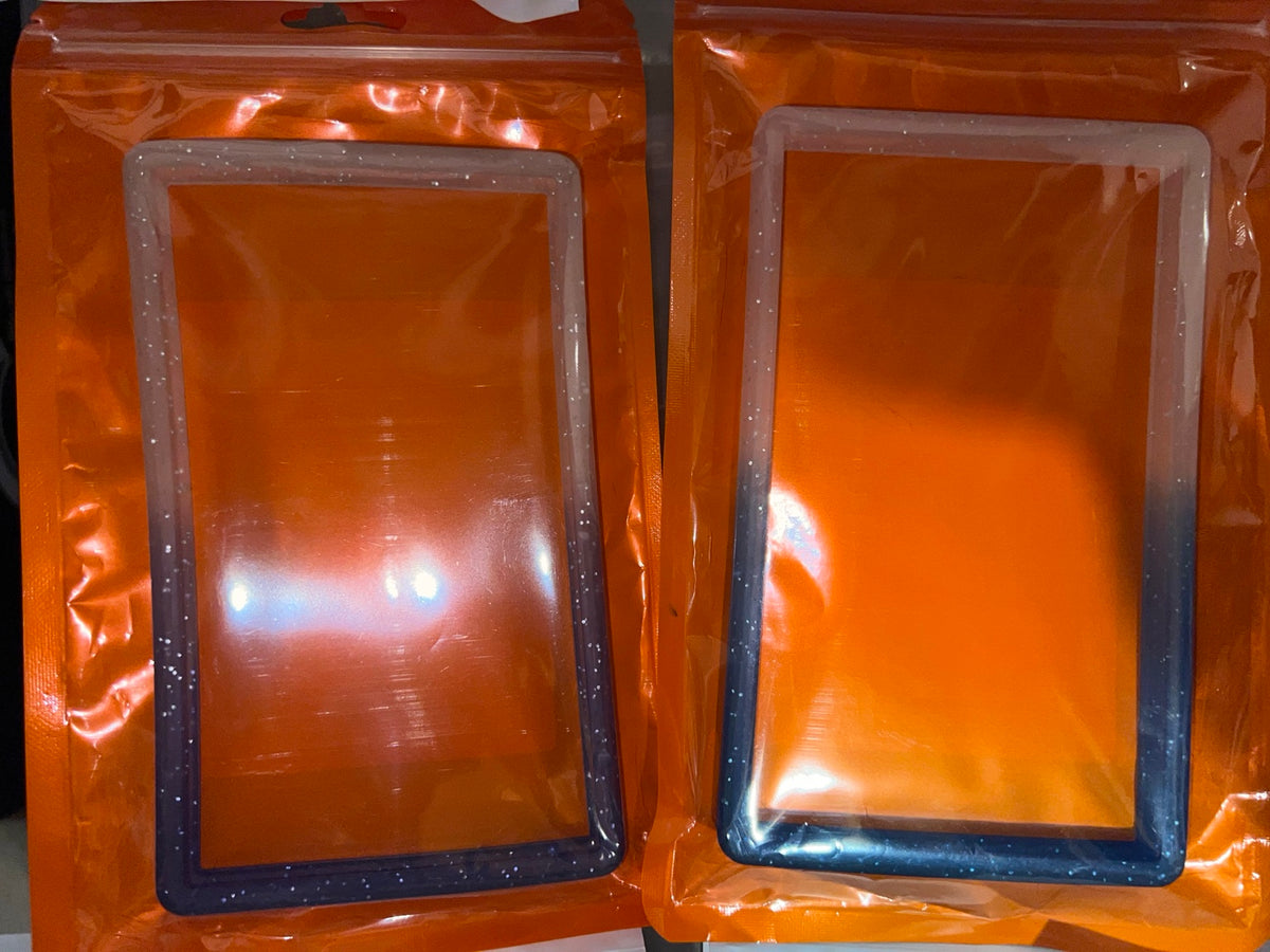 Color comparison: Purple / White on the left, Blue / White on the right