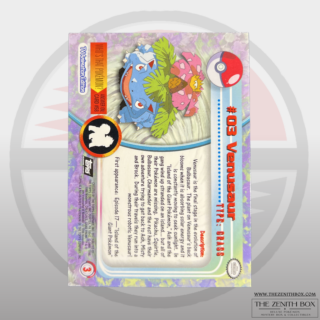 Venusaur #03 Topps Series 1 Rainbow Foil (English) — back